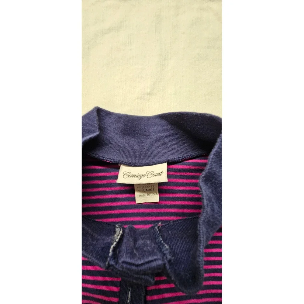 Vtg. Carriage Court Mens L Striped Henley Shirt Purple Navy Long Sleeve USA Made